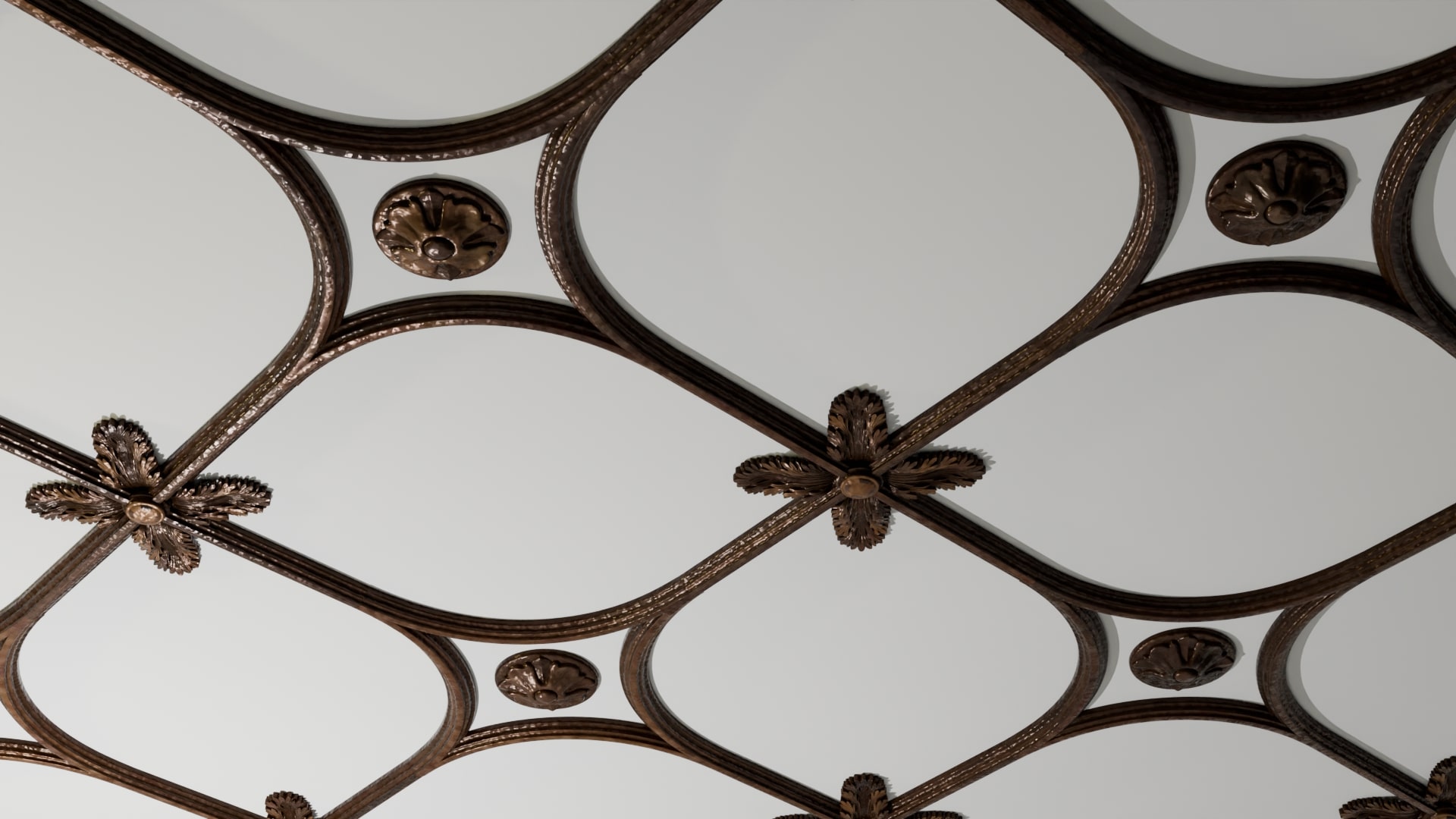 Repetitivt stukloft med specialdesignet mønster, detaljeret arkitektonisk håndværk og elegant finish.