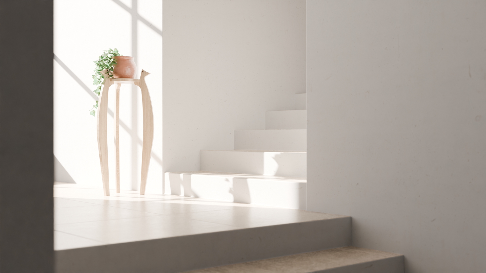 Snedkerlavet planteholder i massiv valnød eller egetræ, detaljeret håndværk og elegant design