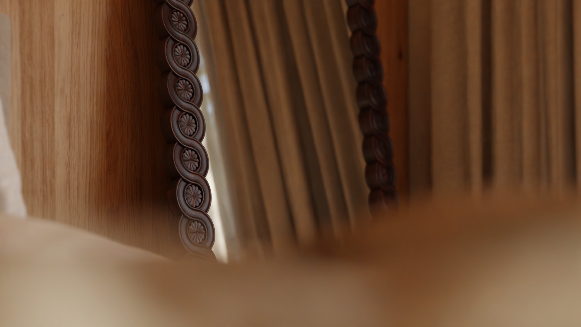 Spejl i massiv valnød med elegant design og detaljeret håndværk.
